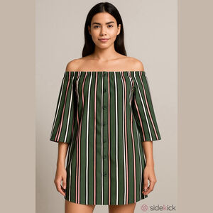 Striped Off-Shoulder Blouse - Green, Pink, White size L no comment